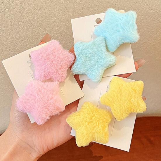 10Pcs Girl Hairpin Plush Star Shape Bang Hair Clips Stable Clamping Force Macaron Color Hair Pin Autumn Winter Accessories