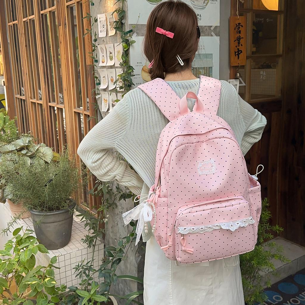 Schoolbag Lace Dot Art Small Fresh Wind Junior High School Student Backpack Girls School Bag Versatile Lightweight Travel Backpack