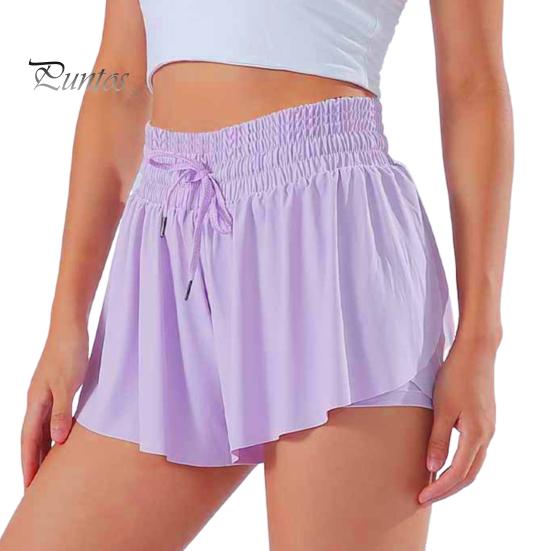 

Женские летние спортивные шорты, эластичные спортивные шорты с высокой талией и регулируемым шнурком, однотонные шорты для йоги и фитнеса M фиолетовый