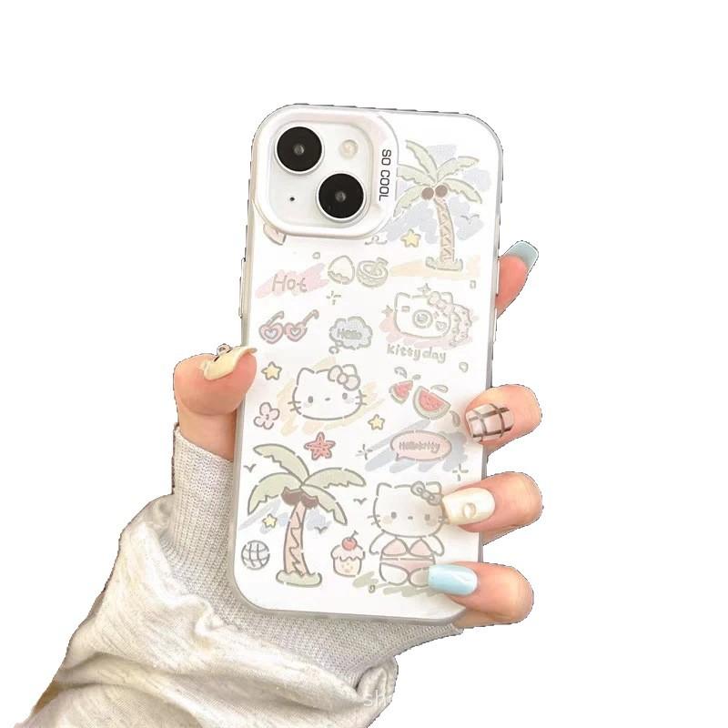 Cute kitty for apple 15 colored silver iPhone14Pro creative 11promax matte 16 protective case 17