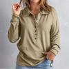 Suéter de Punto de Color Sólido con Solapa y Manga Larga de Botonadura Sencilla, Camisetas Casuales Holgadas para Mujer