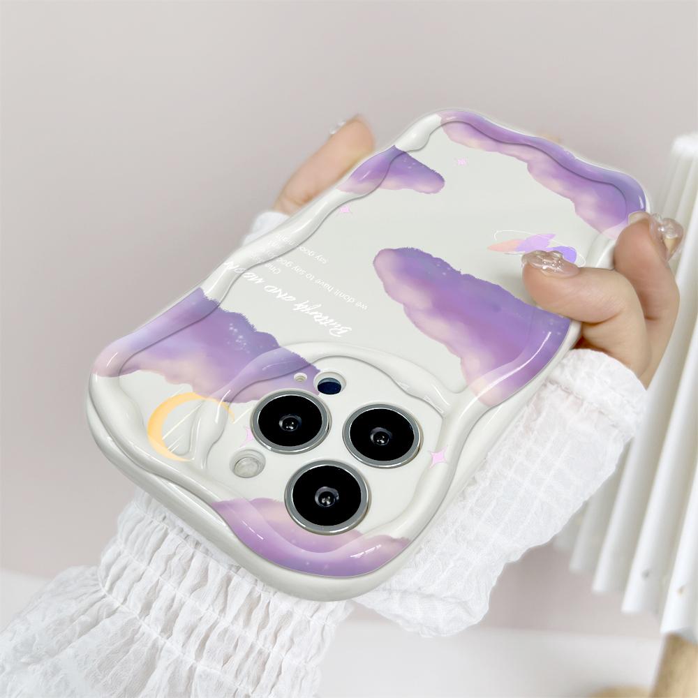 For iPhone 16 15 14 13 12 Samsung S24 S23 S22 A06 A13 A14 A15 A16 A55 Redmi Note 13 12 Purple Butterfly Cloud Pattern Soft TPU Phone Case