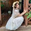 Summer vacation style short skirt pure desire white moonlight temperament cut flower fluffy mesh splicing dress princess dress