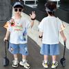 Boys' summer Nezha set, children's short-sleeved shorts, baby cartoon summer two-piece set, summer jeans, T-shirt