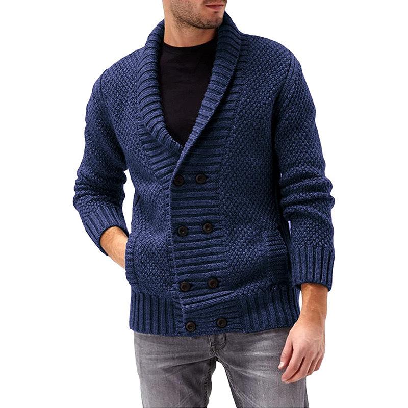Men's Long Sleeve Solid Color Knitwear - Autumn/Winter Fashion, Comfortable Lapel Design.