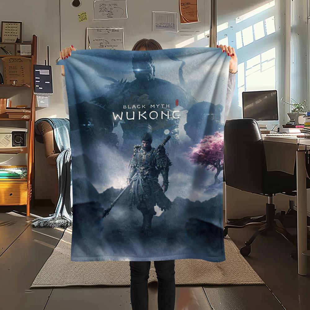 1Pc Black Myth Wukong Print Flannel Blanket, High quality Comfortable for All Seasons, Home Decor, Warmth and Comfort, Perfect for Gifts