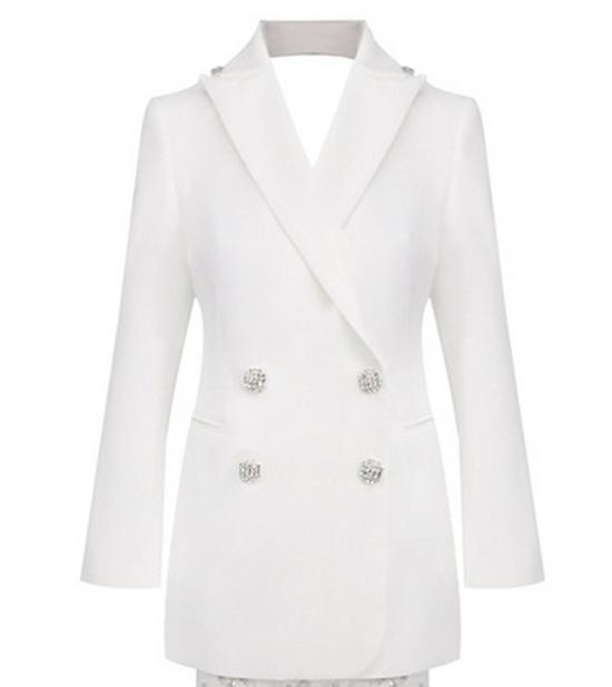 Elegant Rhinestone Beaded Suit Jacket and Skirt Two-Piece Set