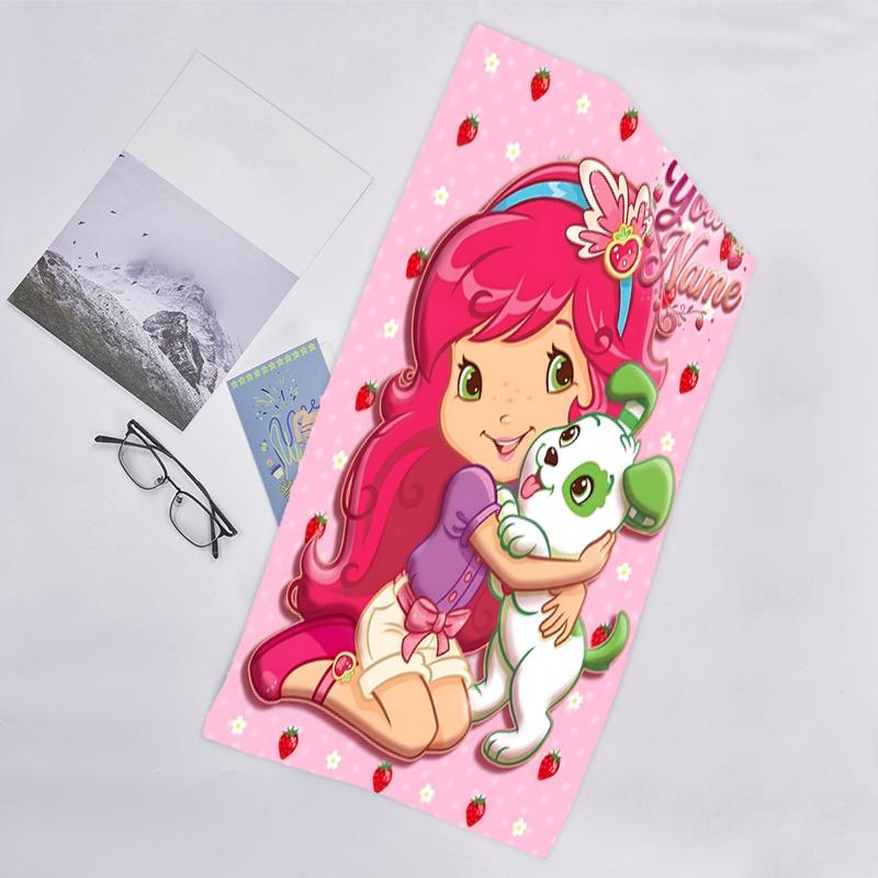 1pc Princess Strawberry Beach Towel with Custom Name, Beach and Seaside Swimming Pool Equipment, Fashion Pattern, Rectangular, Travel Essential