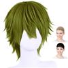 CaseEden Cosplay Wig, Premium Stylish Short Moss Green/Dark Yellow-Green, 6168