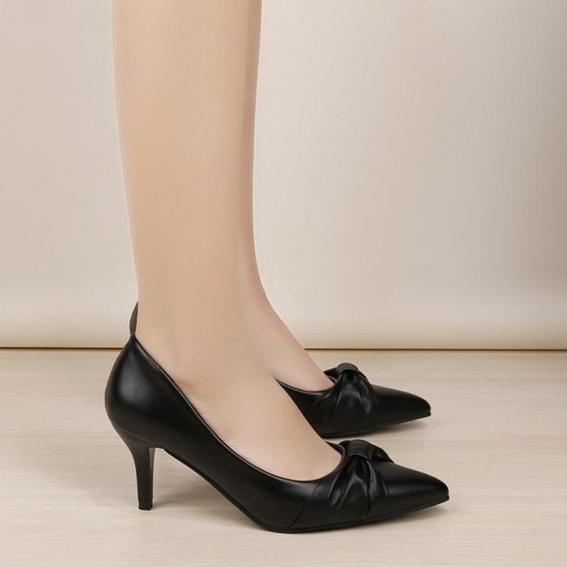 Fashion 2025 New Classy Women's High Heels Fashion Bow Pointed-toe Pumps  Mid Heel Office Lady Slip-on Work Shoes  Stiletto Heels