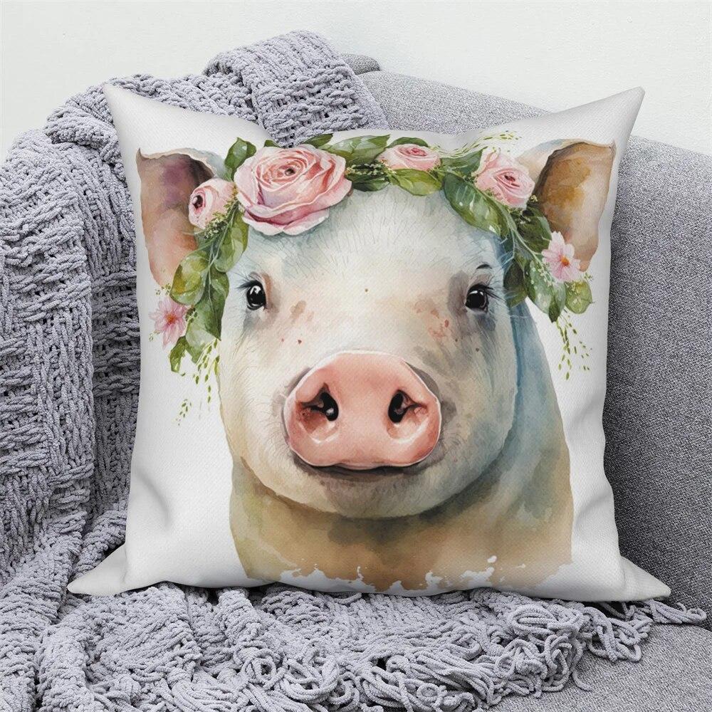 Pig Cat Panda Rabbit Print Decorative Pillowcase  Sofa Car Living Room  Animal Cushion Cover