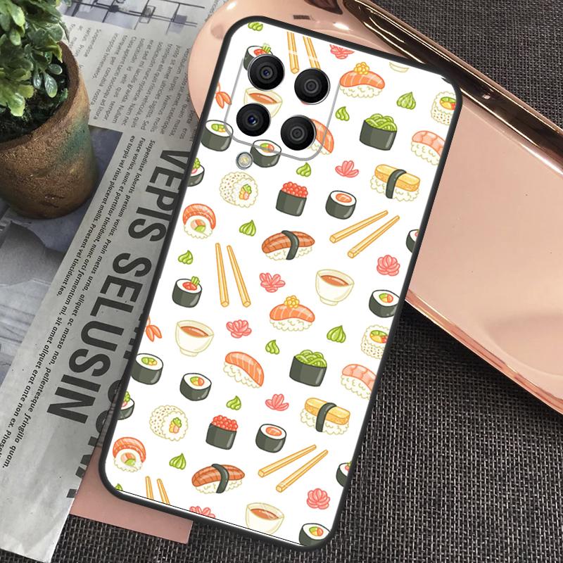 Kawaii Sushi Pattern Case For Samsung Galaxy M15 M55 M13 M23 M33 M53 M31 M51 M14 M34 M54 M20 M30s M12 M32 M52