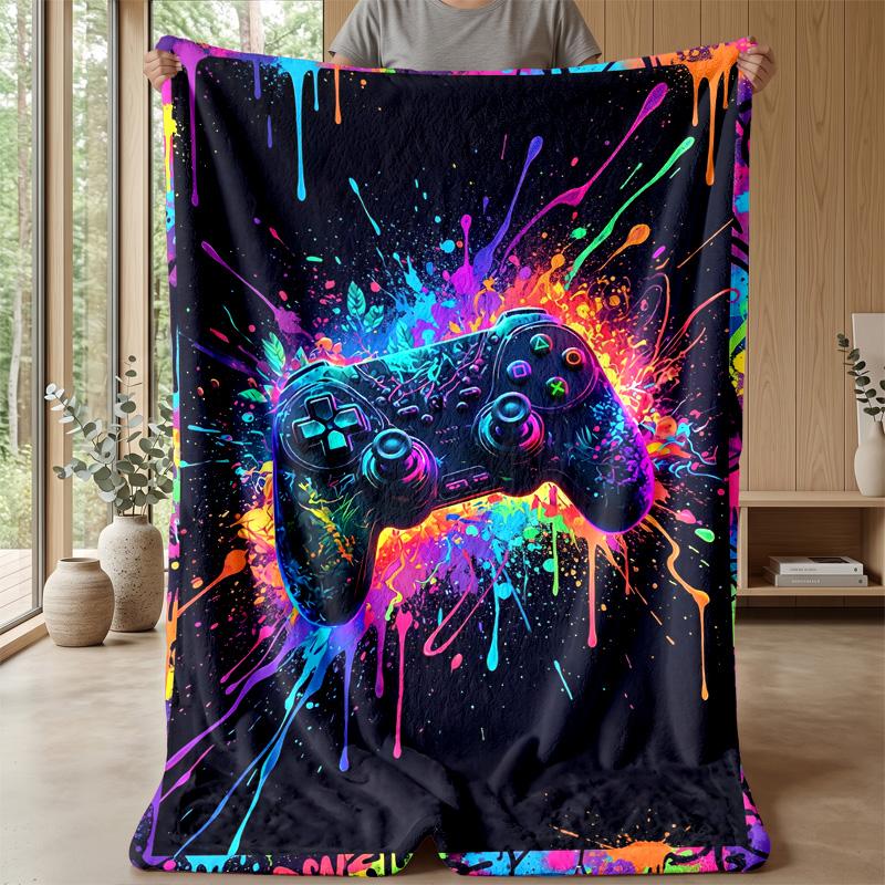 Neon Splatter Game Controller Theme blanket Lightweight Warm Flannel Blanket Decorative Throw Blanket for Home Decoration