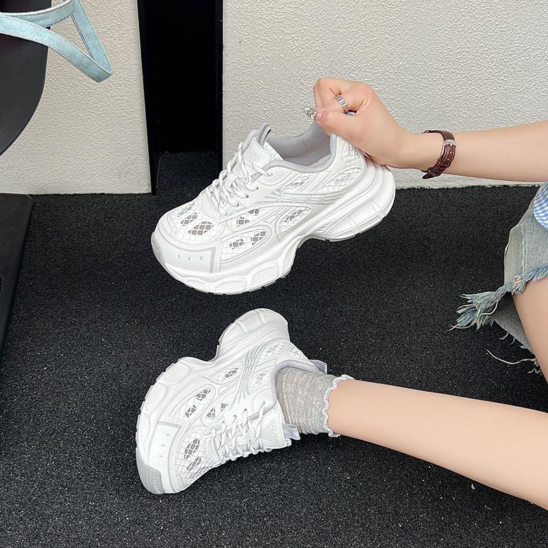 Silver Platform Dad Shoes Women's 2025 Summer New Small Man Height and Thinness Mesh Breathable Sports and Leisure Shoes