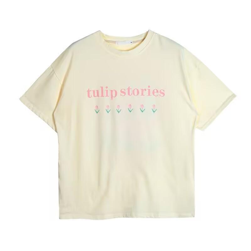 

Корейская женская футболка с дизайном «Любовь граффити», винтажная женская футболка с цветочным принтом и короткими рукавами, летняя свободная милая футболка с круглым вырезом XXL абрикосовый