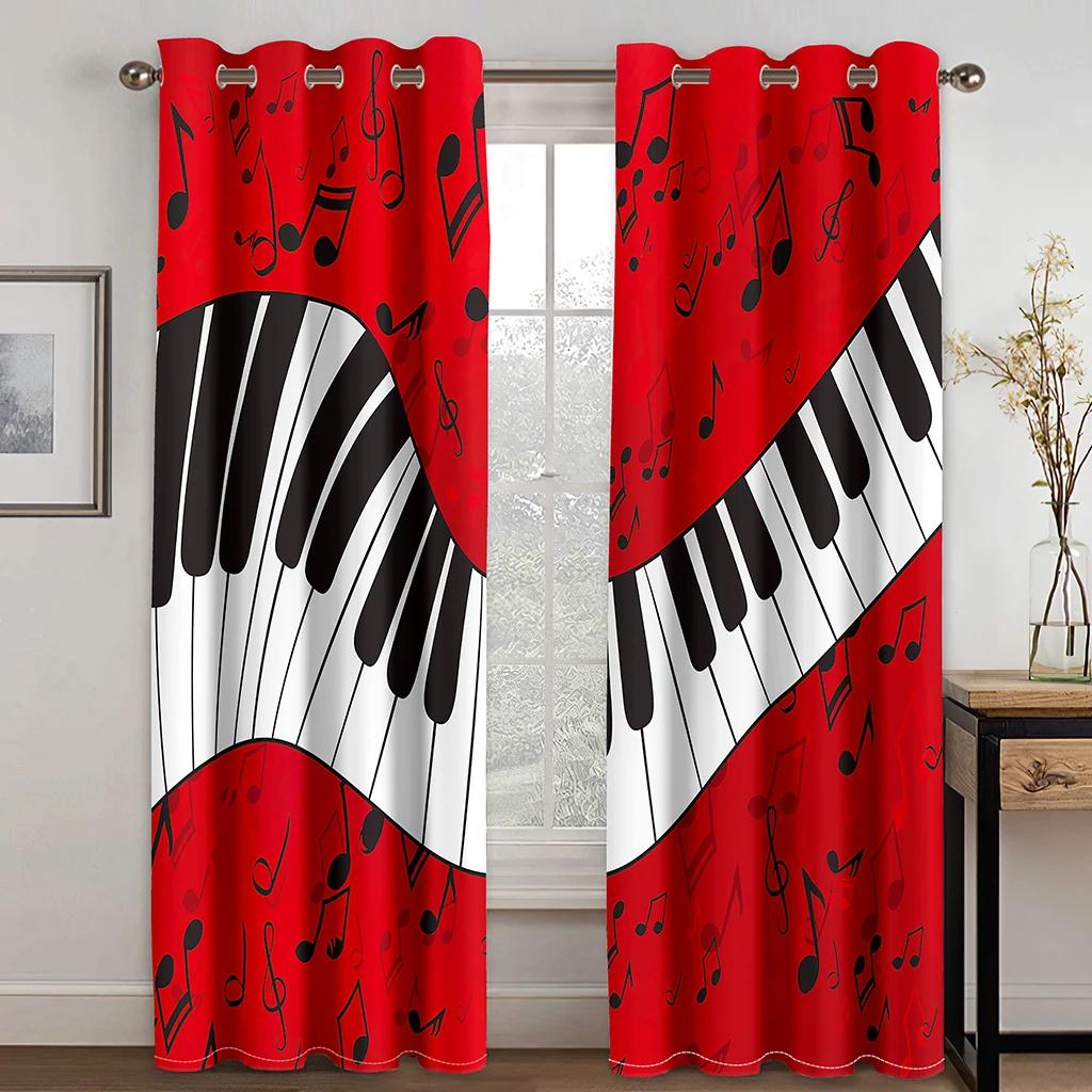 3D Piano Black and White Notes Romantic Innovative Curtains Living Room Kitchen Bedroom Balcony Window Decor Curtains 2 Panels