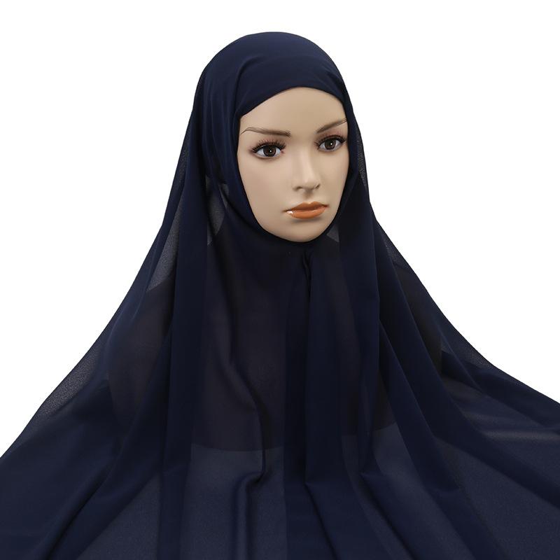 Muslim Women Chiffon Hijab With Cap Bonnet Instant Chiffon Hijab Pinles Shawl Head Scarf Under Scarf Caps Cover Headwrap