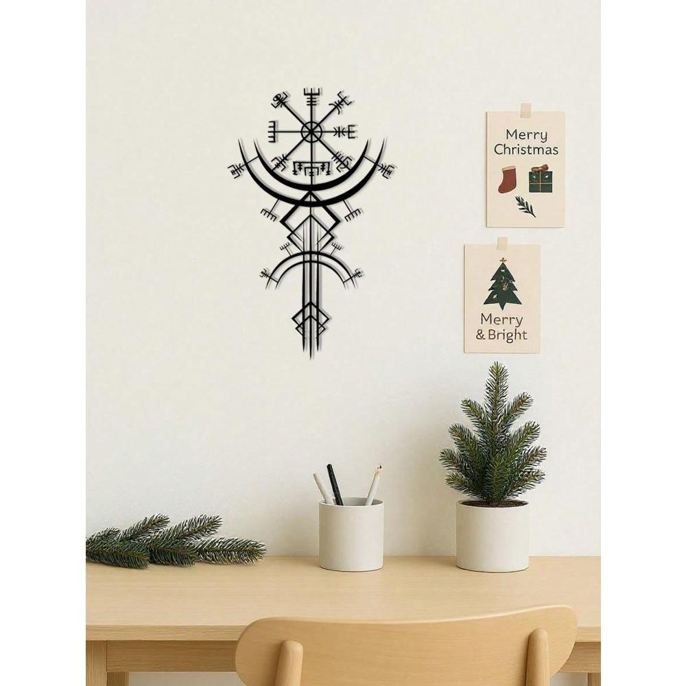 Viking Metal Wall Art Norse Rune Decor Medieval Nordic Mythology Iron Hanging Gothic Home Office Bedroom Living Room Bathroom Kitchen Sign