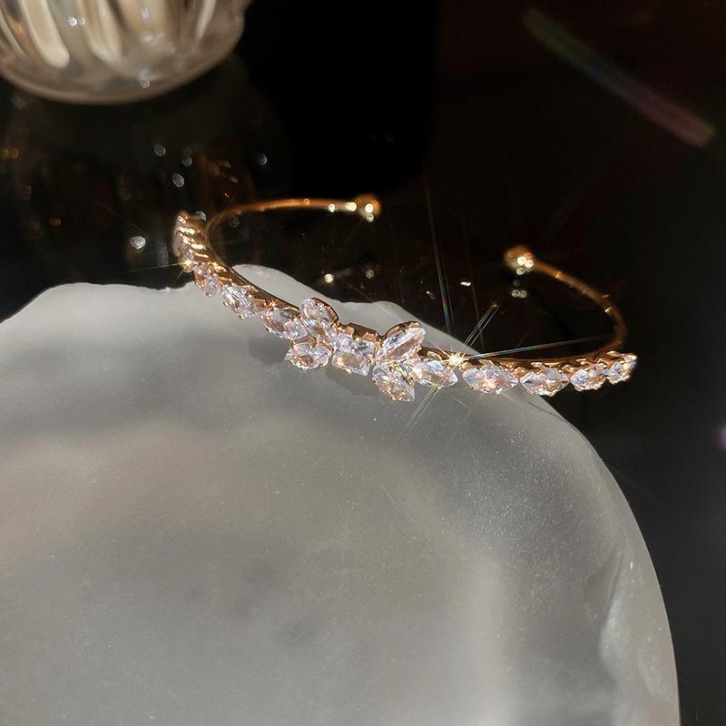 Gold Plated Zircon Titanium Steel Korean Minimalist Bangle | Versatile High-End Bracelet for Women