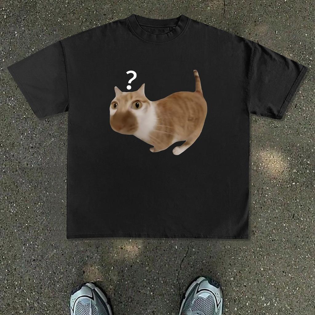 Summer Unisexs Pure Cotton Vintage Cat Print Tshirt Streetwear Oversized Loose And Breathable Suitable For Everyday Wear