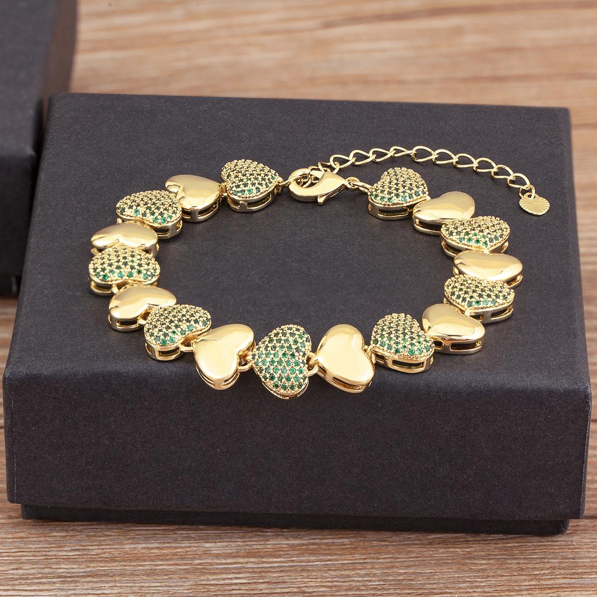 

Nidin New Fashion Love Heart Shape Cubic Zirconia Charm Bracelets For Women Female Birthday Party Fine Jewelry Gift Wholesale зелений