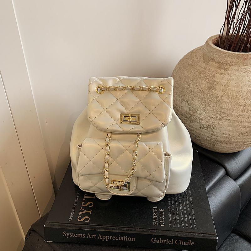 

Новая модная ромбовидная вышивка, ниточная застежка, многокарманная, на цепочке, на присосках, большая вместимость, сумка-ведро, мини-маленький рюкзак белый