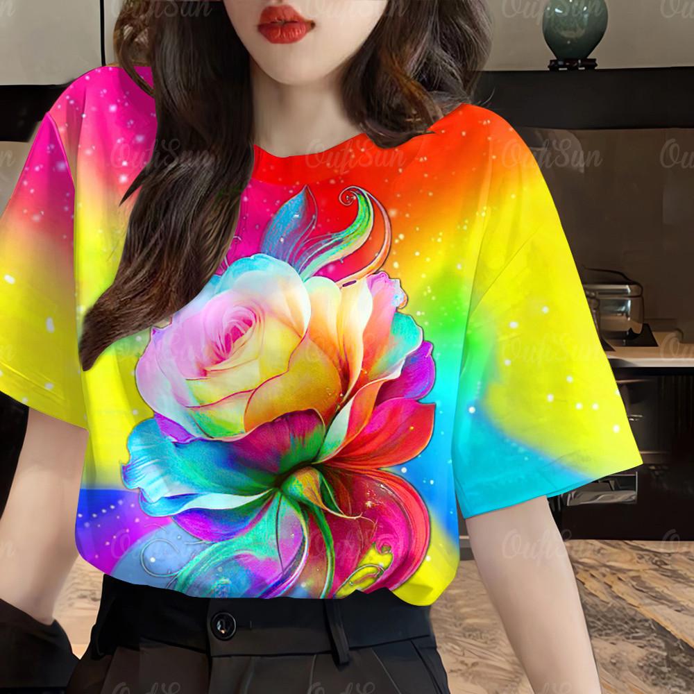 

Beautiful Flower Pattern Plus Size Women s T-shirt Soft Stretchy Comfortable Top in Women s Clothing 5XL