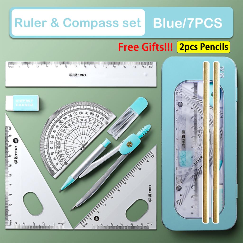 7pcs/ Set Math Geometry Ruler Multifunctional Drawing Tools For Students School Supplies Durable Engineering Design Stationery