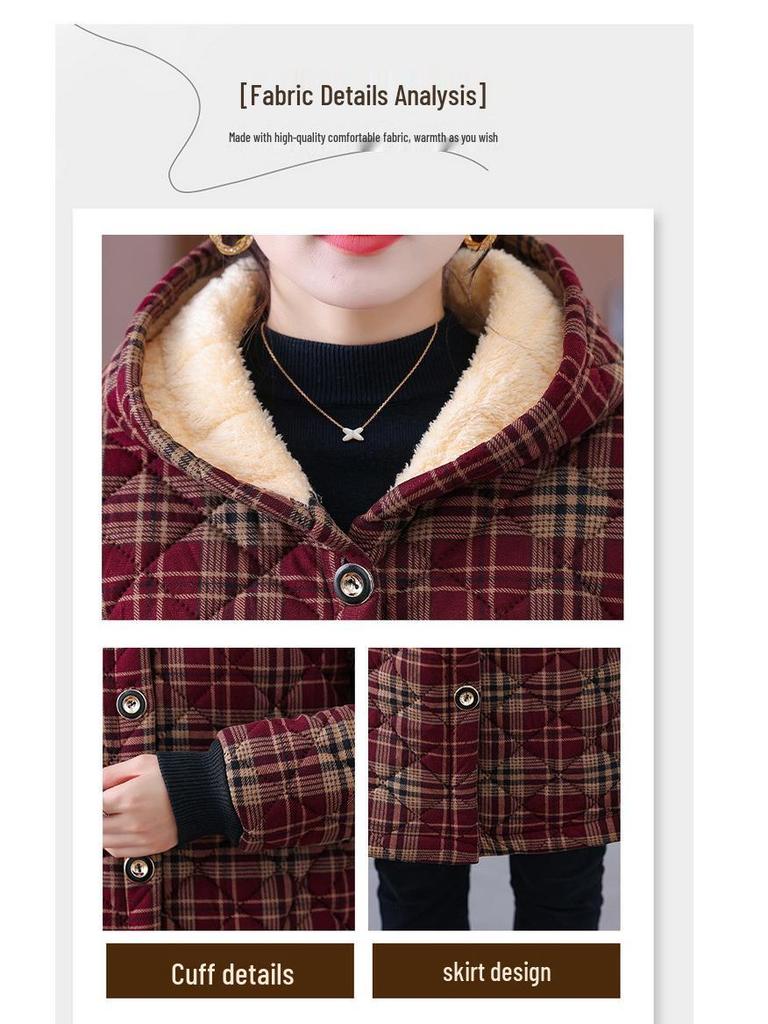 Mom's Stylish Mid-Length Winter Coat with Fleece Lining - Thickened and Warm for Middle-Aged & Elderly