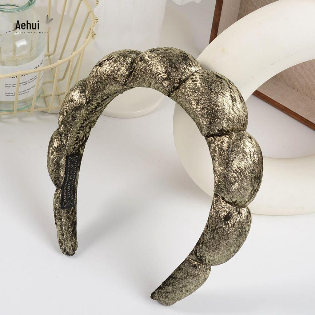 Gold Velvet Spa Headband & Wristband Set for Face Washing & Makeup