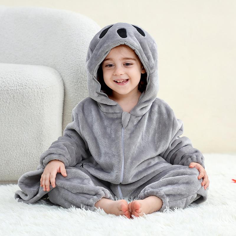 Children's Animal Onesie Pajamas Flannel Sleepwear Winter Warm Homewear Jumpsuit One-Piece Hooded Fleece Rompers Long Sleeve Outfits for Girls Boys
