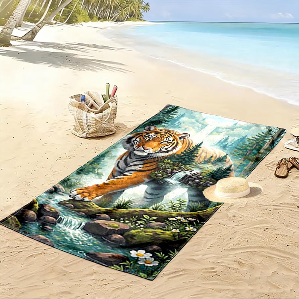 Majestic Tiger In Forest Scene Beach Towel Quick-drying for Travel Outdoor Sports Jogging Beach and Swimming