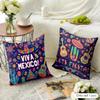 Viva Mexico Purple Cushion Cover Natural Linen Organic Fabric Double-Sided Printing Sofa Home Decor Gift Pillow Cover