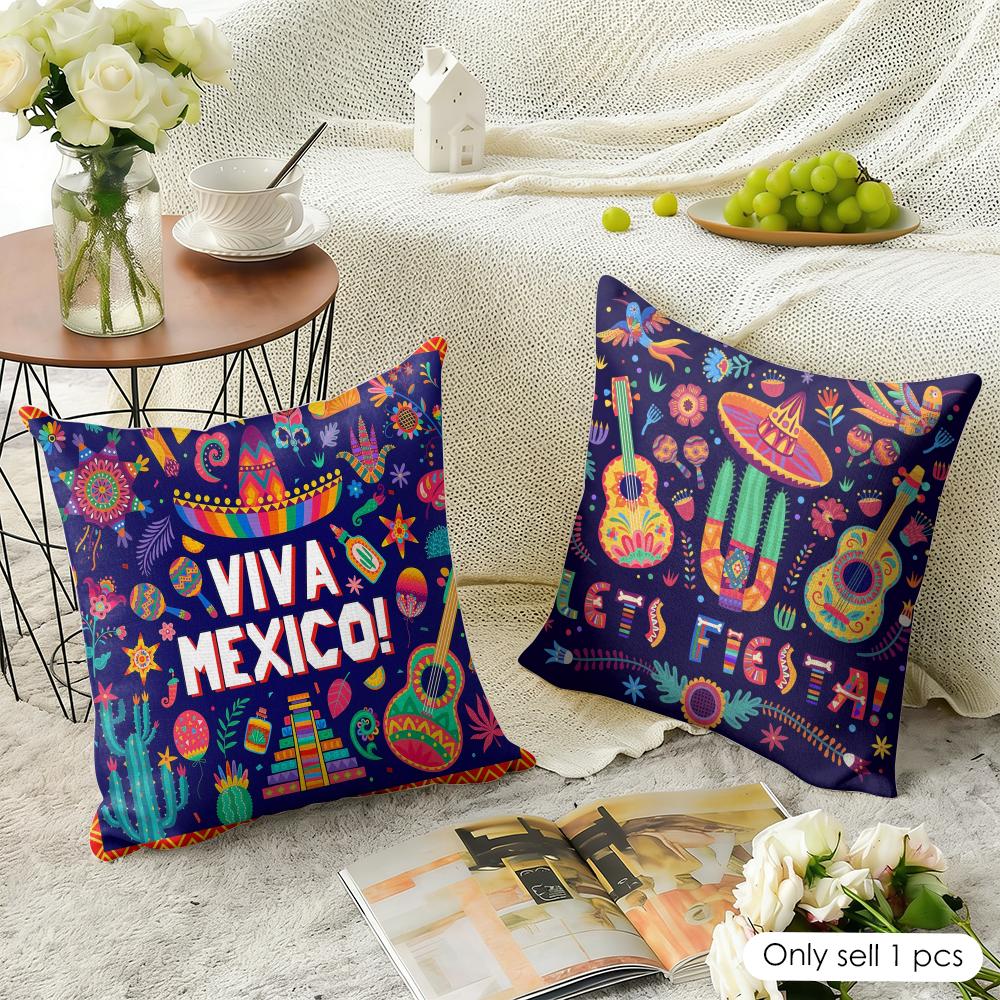 Viva Mexico Purple Cushion Cover Natural Linen Organic Fabric Double-Sided Printing Sofa Home Decor Gift Pillow Cover