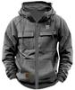 Men's Multi-Pocket Leather Patch Hoodie for Autumn/Winter – European & American Youth Style Sweatshirt Jacket