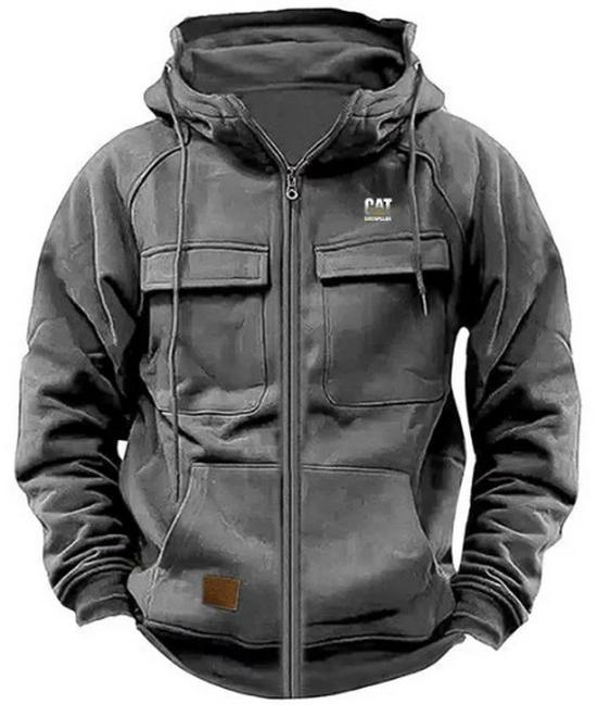 Men's Multi-Pocket Leather Patch Hoodie for Autumn/Winter – European & American Youth Style Sweatshirt Jacket
