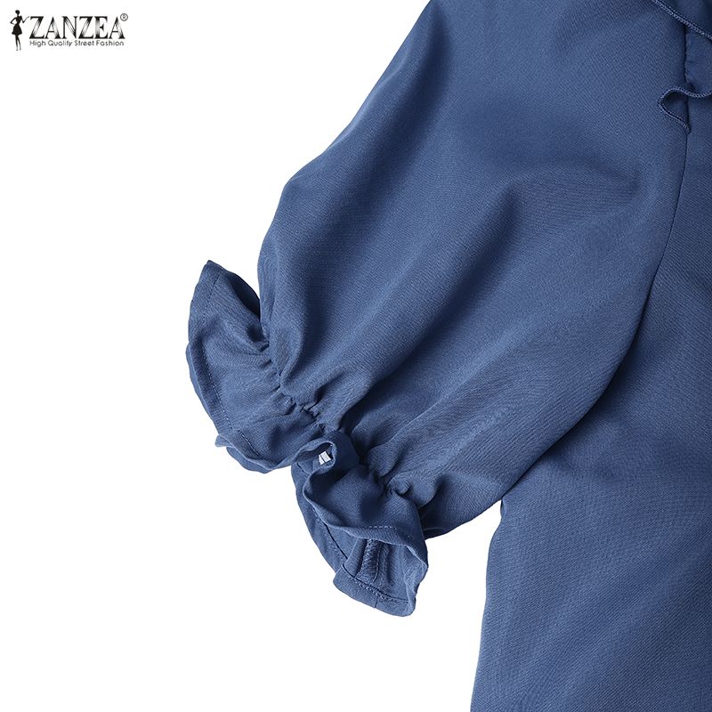 ZANZEA Abito Casual da Donna Girocollo Tinta Unita Largo Manica Corta