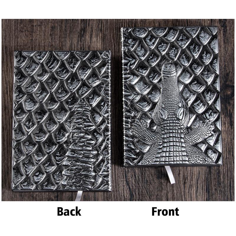 A5 Notebook,Crocodile Embossed Retro Hardcover Leather Cover,100 Sheets Per Book,Horizontal Lines Inside,Office And Study Diary