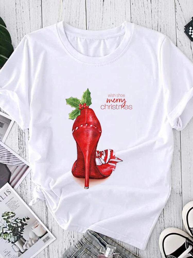 Women Tees Graphic Cartoon Christmas Print Wear Vacation Tops Tees Ladies Short Sleeve 90S Summer Fashion Trend Tshirt T-Shirt