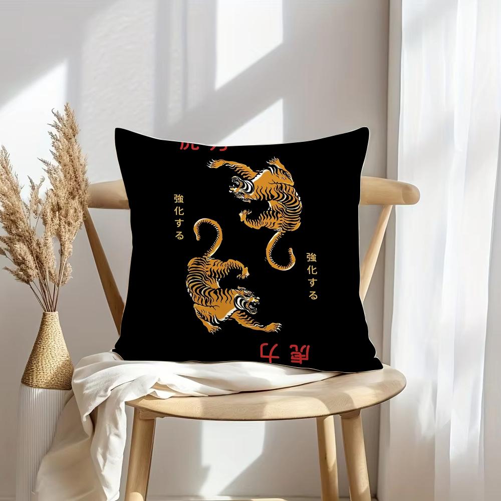 Chinese Dragontiger Cushion Cover Soft Plush Throw Pillow Cover | Double-Sided Decorative Cushion Case | Sofa Bedroom Home Decor