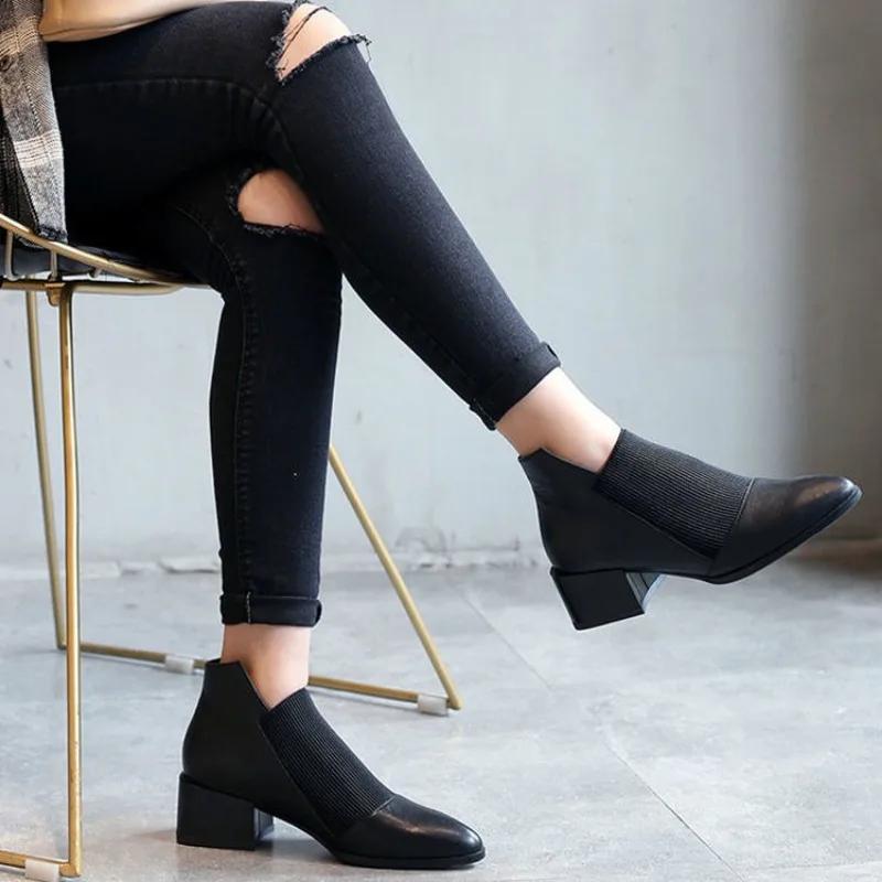 Booties Elegant With Medium Heels Pointed Toe Elastic Female Short Shoes Designer Luxury On Promotion Boot Women's Ankle Boots