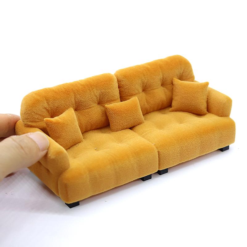 Dollhouse Simulation Flocking Sofa Model Dollhouse Mini Living Room Furniture Decoration Accessories Pretend Play Toys
