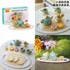 Children Play Tea Set With Wooden Cake And Pots For Creative Kitchen Pretend Games