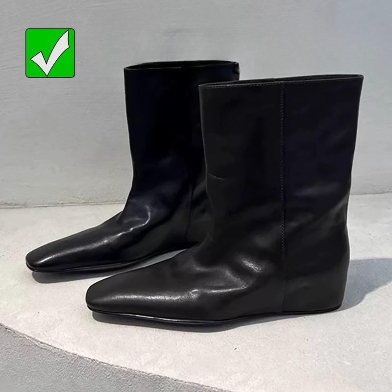 Vintage and Niche Square-toe Platform Short Boots with Inner Heightening Feature for Women's Shoes