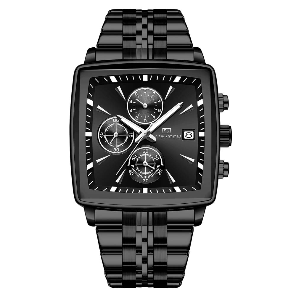 VAVAVOOM Multifunctional Men's Quartz Watch Chronograph Waterproof Luminous Date Display Stainless Steel Men's Wristwatch