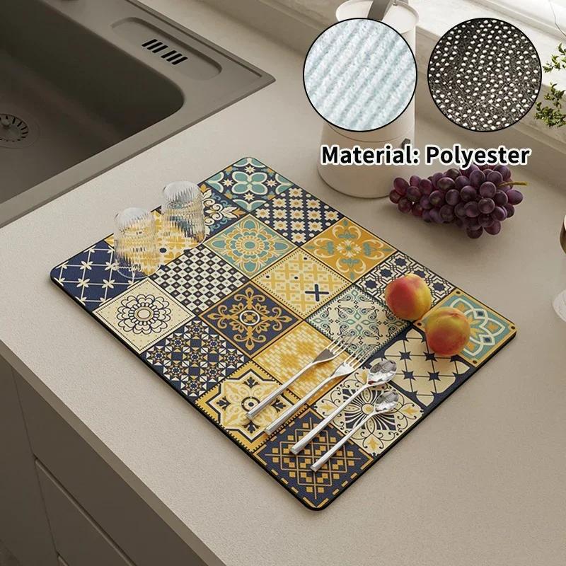 Anti-Slip Dish Drying Mat Super Absorbent Dish Drainer Rack Mats for Kitchen Counter Coffee Bar Mat Accessories for Countertop
