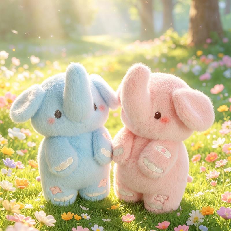 23Cm Couple Elephants Cartoon Plush Toy Stuffed Female Male Kawaii Animal Doll Blue Pink Eli Cute Plushie Birthday Gift