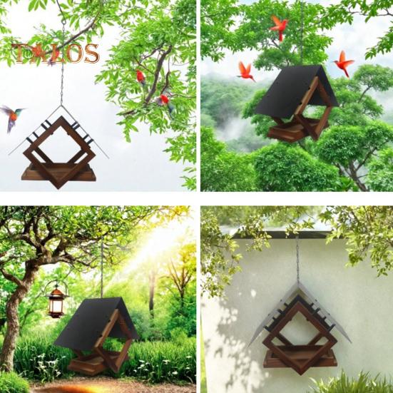 Birds Feeders Outdoor Hanging Wooden Birds Feeder with Weatherproof Metal Roof Wildbird Feeder House for Garden Courtyard Decor