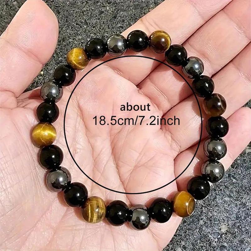 Men'S Stylish Natural Stone Bracelet Vintage Crown Symbol Of Power Hematite Beads Gift For Friends Natural Tiger Eye Beads