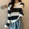 Women's Korean Striped Loose Knit Sweater, Spring/Autumn Fashion, Elegant Lazy Style